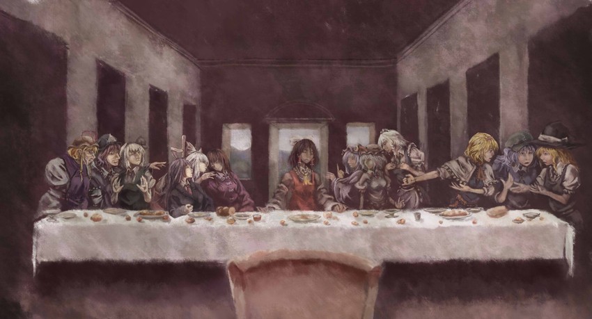hakurei reimu, kirisame marisa, remilia scarlet, izayoi sakuya, konpaku youmu, and 8 more (touhou and 1 more) drawn by exfeet