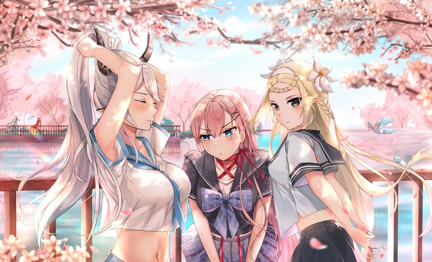 luna, iseria, tenebria, mercedes, arkasus, and 2 more (epic seven) drawn by silverpixia