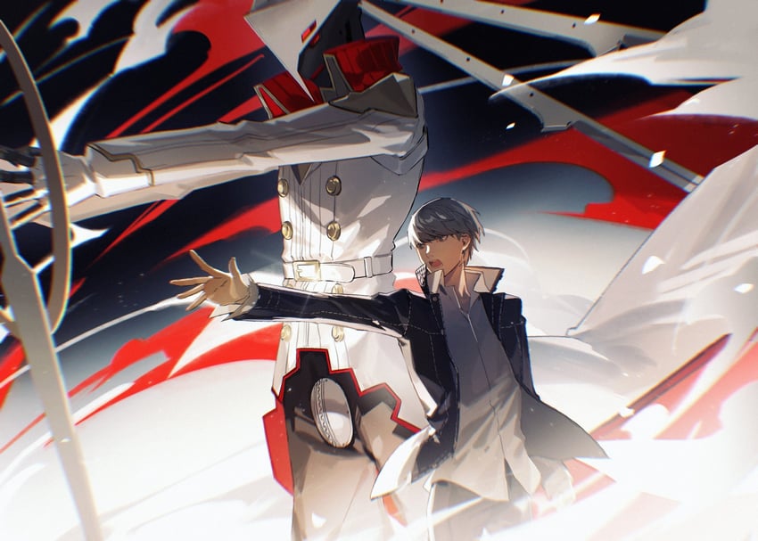 narukami yu and izanagi no okami (persona and 1 more) drawn by lluyss