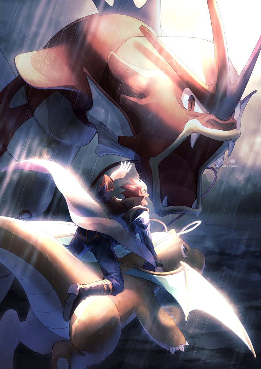 dragonite, lance, and gyarados (pokemon and 1 more) drawn by eko_(wk_egg)