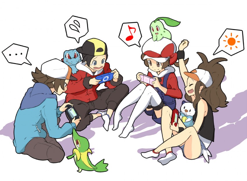 hilda, ethan, hilbert, lyra, oshawott, and 3 more (pokemon and 3 more) drawn by tm_(hanamakisan)