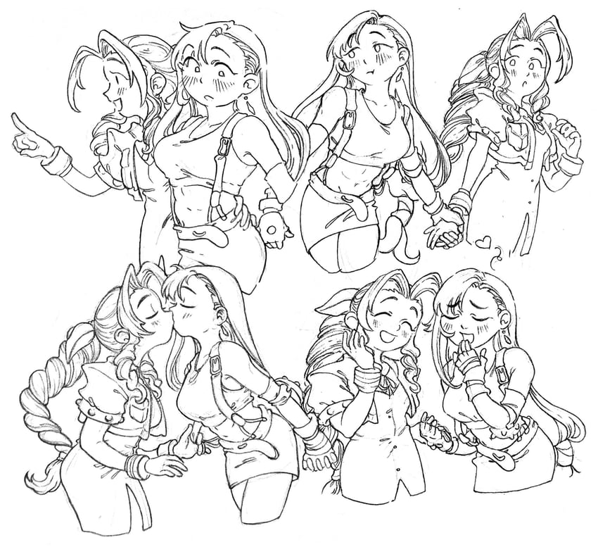 tifa lockhart and aerith gainsborough (final fantasy and 1 more) drawn by neirorien