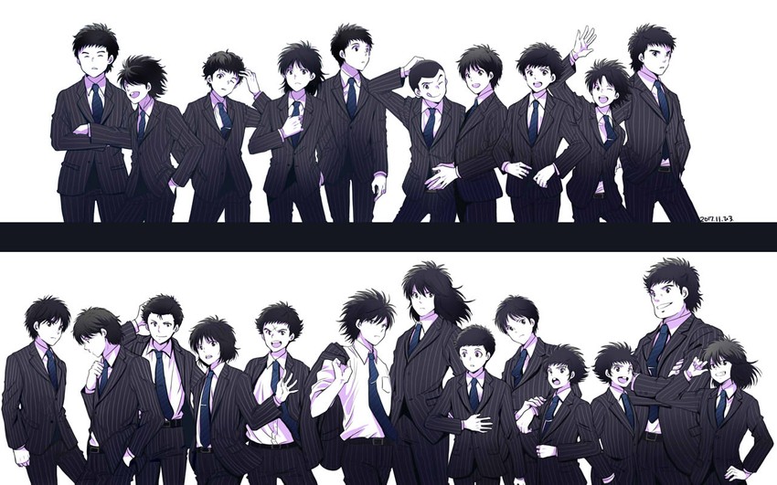 oozora tsubasa, hyuuga kojirou, wakashimazu ken, wakabayashi genzou, izawa mamoru, and 18 more (captain tsubasa) drawn by hiro_(minorstar)