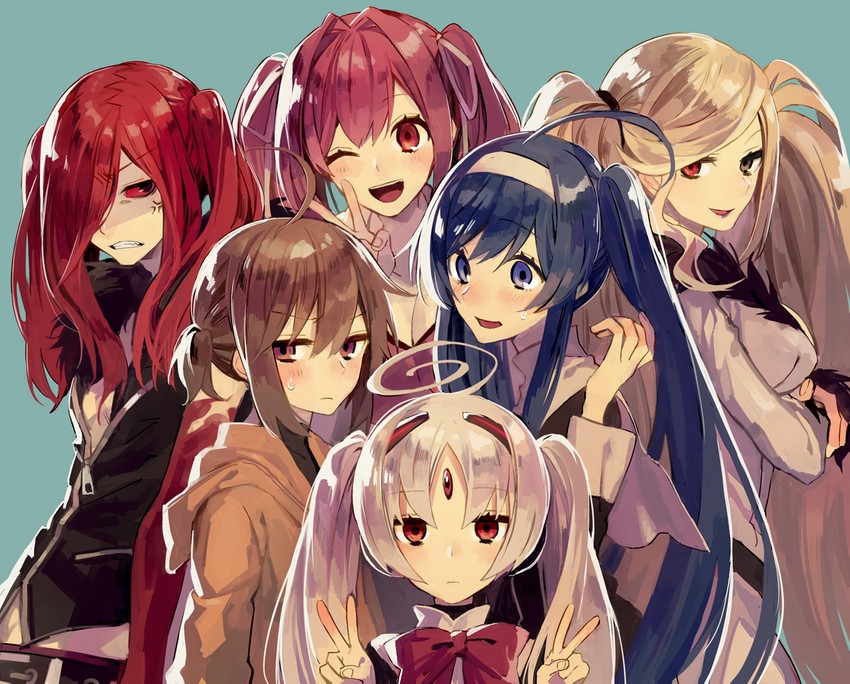 orie ballardiae harada, yuzuriha, linne, hilda, vatista, and 1 more (under night in-birth) drawn by suzunashi
