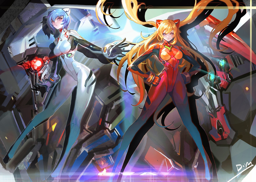 souryuu asuka langley, ayanami rei, eva 02, and eva 00 (neon genesis evangelion and 1 more) drawn by smjim1986