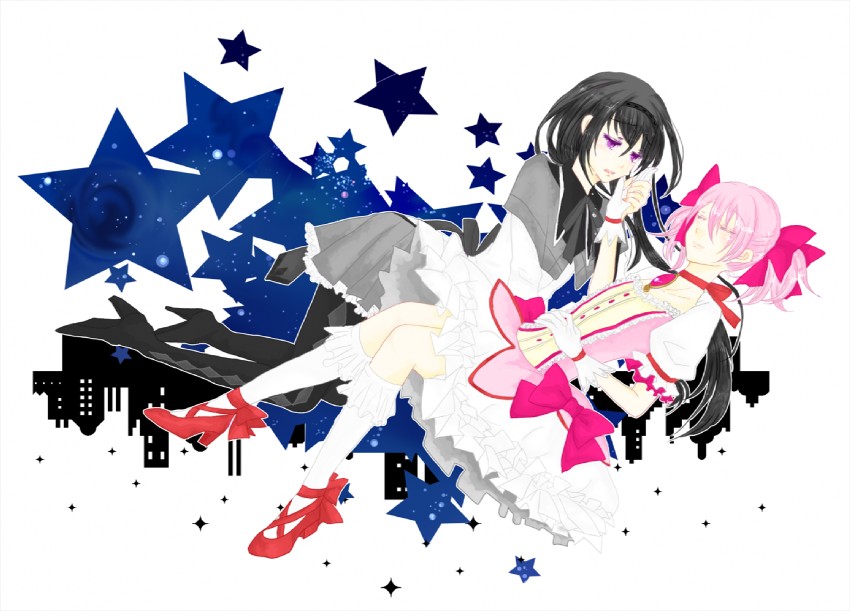 akemi homura and kaname madoka (mahou shoujo madoka magica) drawn by mellow05