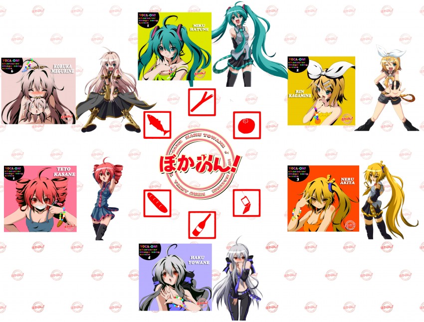 hatsune miku, kagamine rin, megurine luka, kasane teto, yowane haku, and 2 more (vocaloid and 2 more) drawn by dr._cryptoso