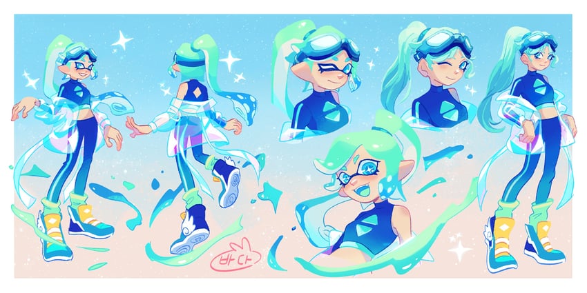 inkling player character and inkling girl (original and 2 more) drawn by tokkibada
