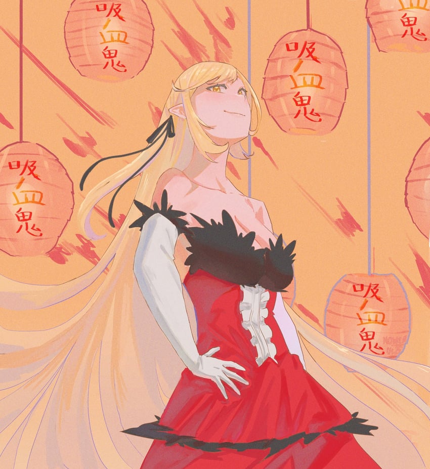 oshino shinobu and kiss-shot acerola-orion heart-under-blade (monogatari and 1 more) drawn by justnowen