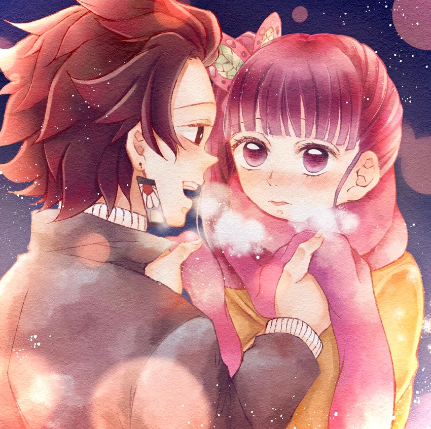 kamado tanjirou and tsuyuri kanao (kimetsu no yaiba) drawn by violet_viora