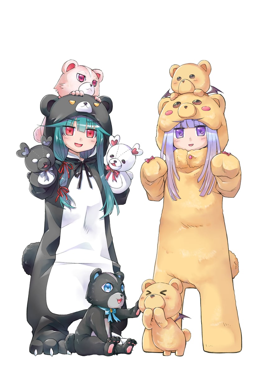 aurora sya lis kaymin, teddy demon, yuna, kumayuru, and kumakyuu (maou-jou de oyasumi and 1 more) drawn by keke_(user_zech7732)
