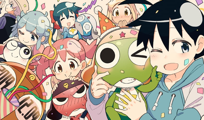 keroro, angol mois, hinata natsumi, giroro, tamama, and 6 more (keroro gunsou) drawn by yukkeroro
