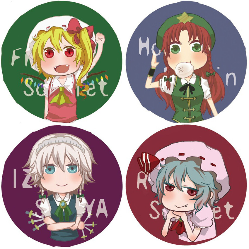 remilia scarlet, flandre scarlet, izayoi sakuya, and hong meiling (touhou) drawn by daina_(encore62)