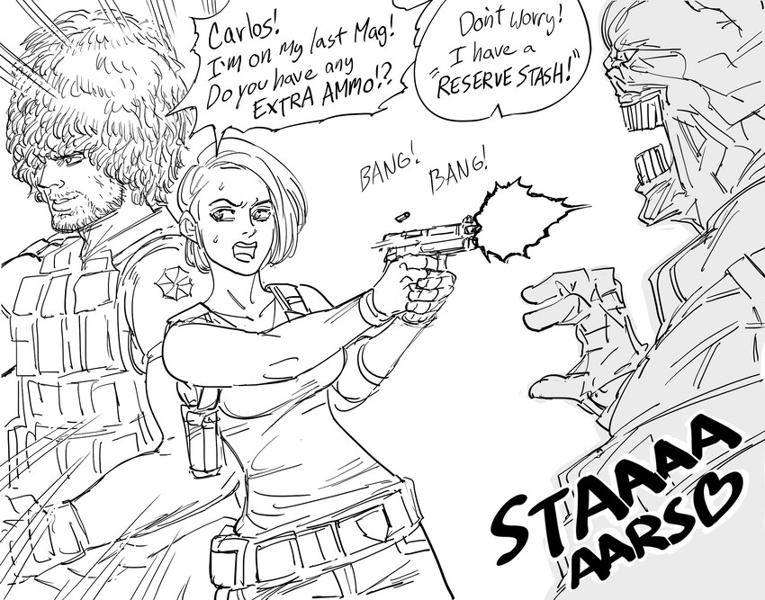 jill valentine, nemesis, and carlos oliveira (resident evil and 1 more) drawn by bb_(baalbuddy)