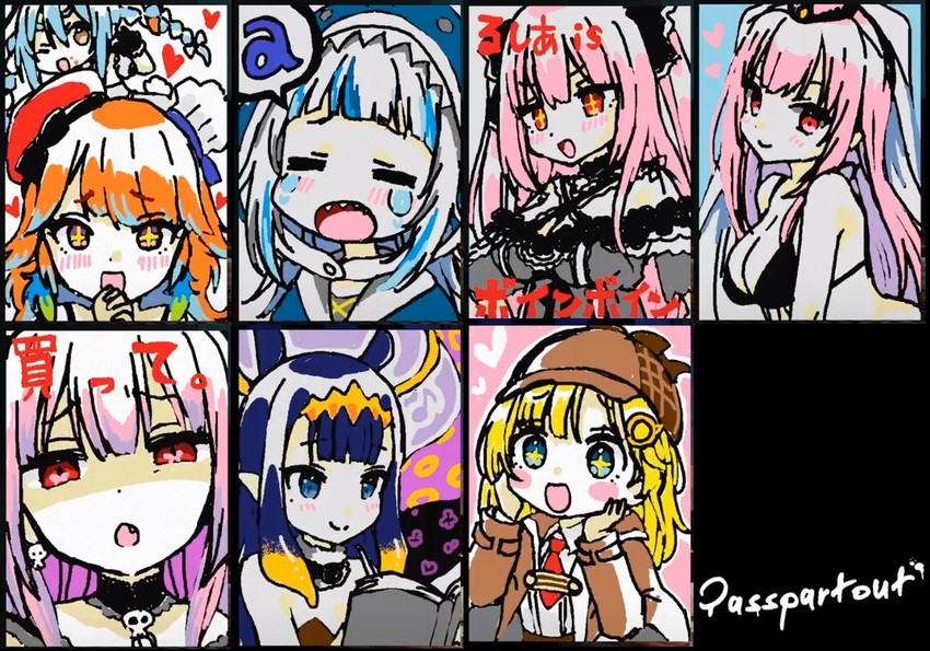 gawr gura, usada pekora, mori calliope, ninomae ina'nis, takanashi kiara, and 2 more (hololive and 1 more) drawn by houshou_marine_(artist)