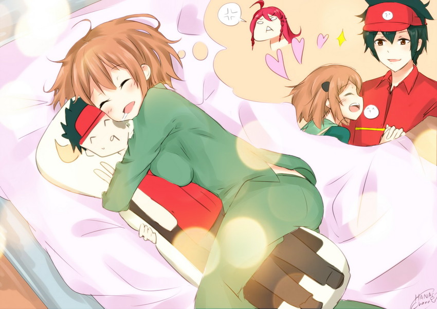 sasaki chiho, yusa emi, and maou sadao (hataraku maou-sama!) drawn by sheam09