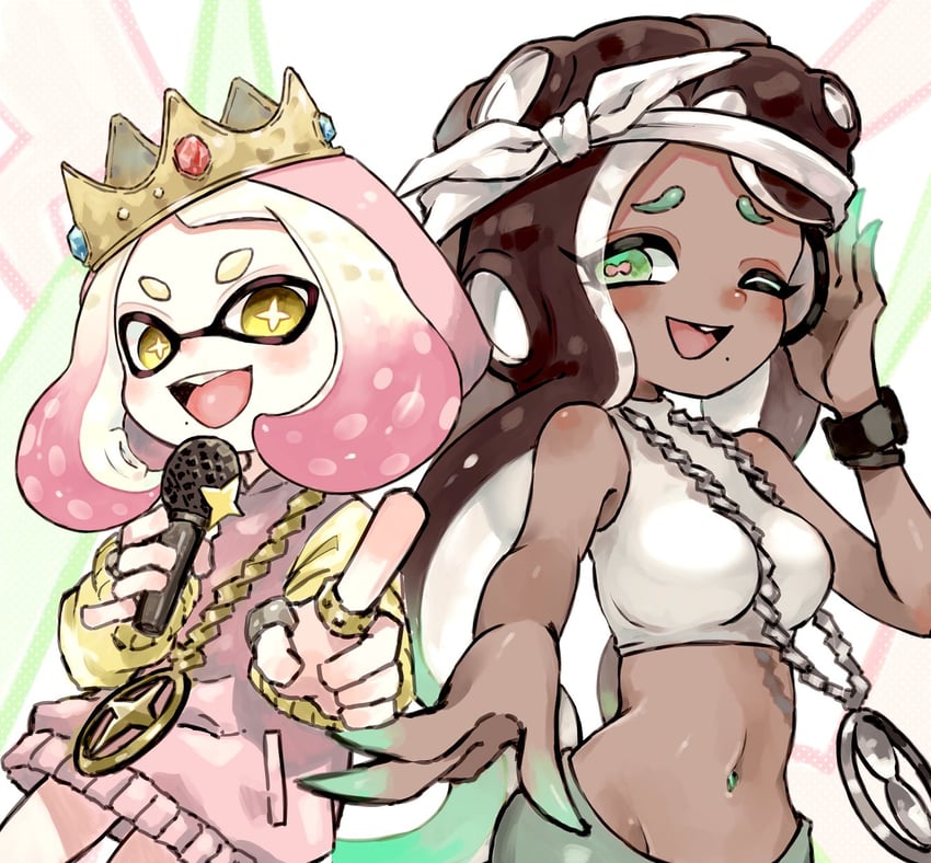 marina and pearl (splatoon and 2 more) drawn by plum0o0