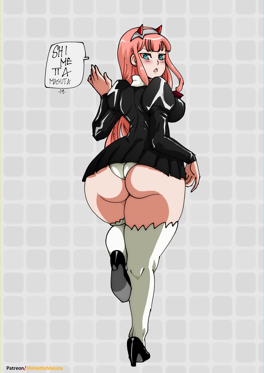 zero two and black delmo (darling in the franxx and 2 more) drawn by shimetta_masuta