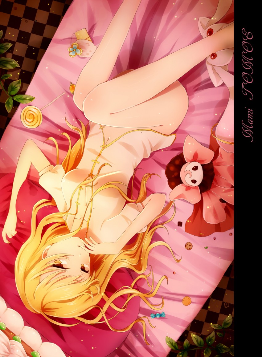 tomoe mami, kyubey, and charlotte (mahou shoujo madoka magica) drawn by kurone_roku