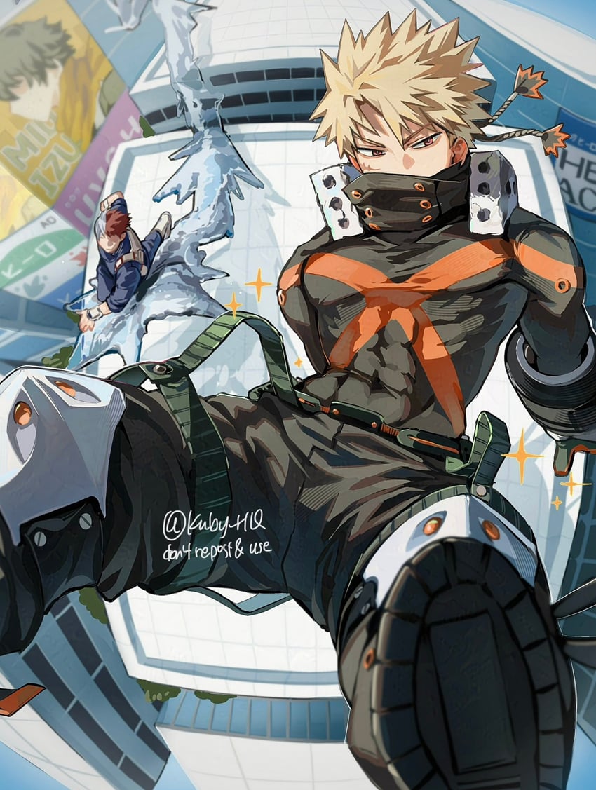 midoriya izuku, bakugou katsuki, and todoroki shoto (boku no hero academia) drawn by kuby_hq
