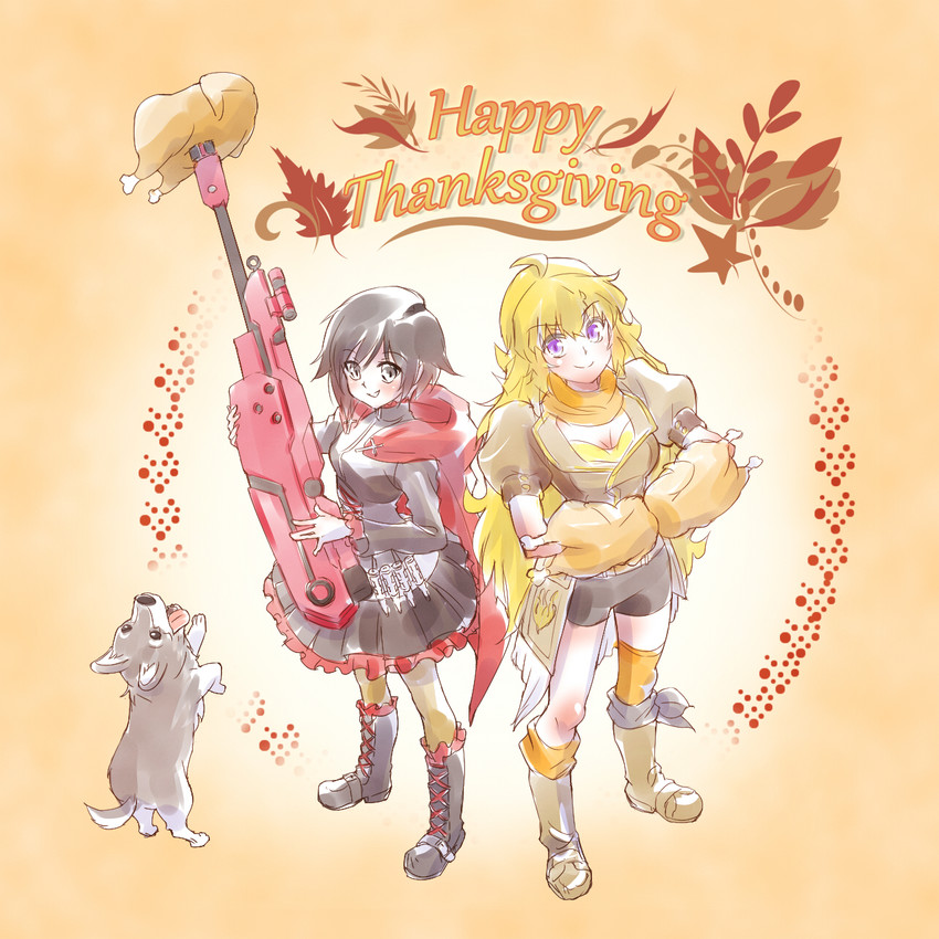 ruby rose, yang xiao long, and zwei (rwby) drawn by iesupa