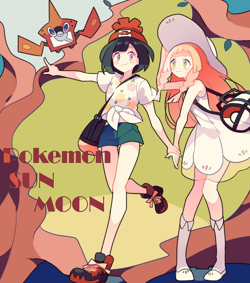 lillie, selene, rotom, and rotom dex (pokemon and 1 more) drawn by nagatsukiariake