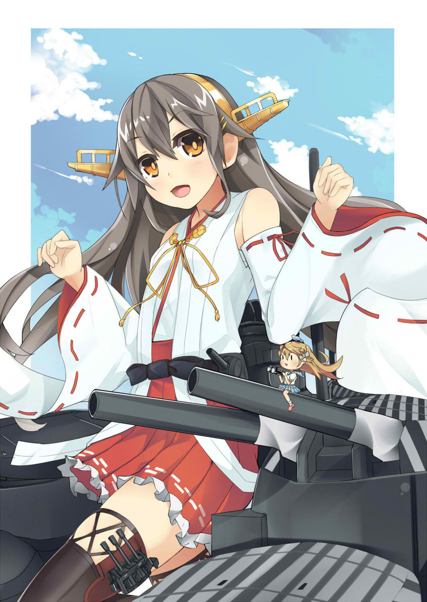 haruna, fairy, and 35.6cm twin gun mount (kantai collection) drawn by kureha_(angelite)