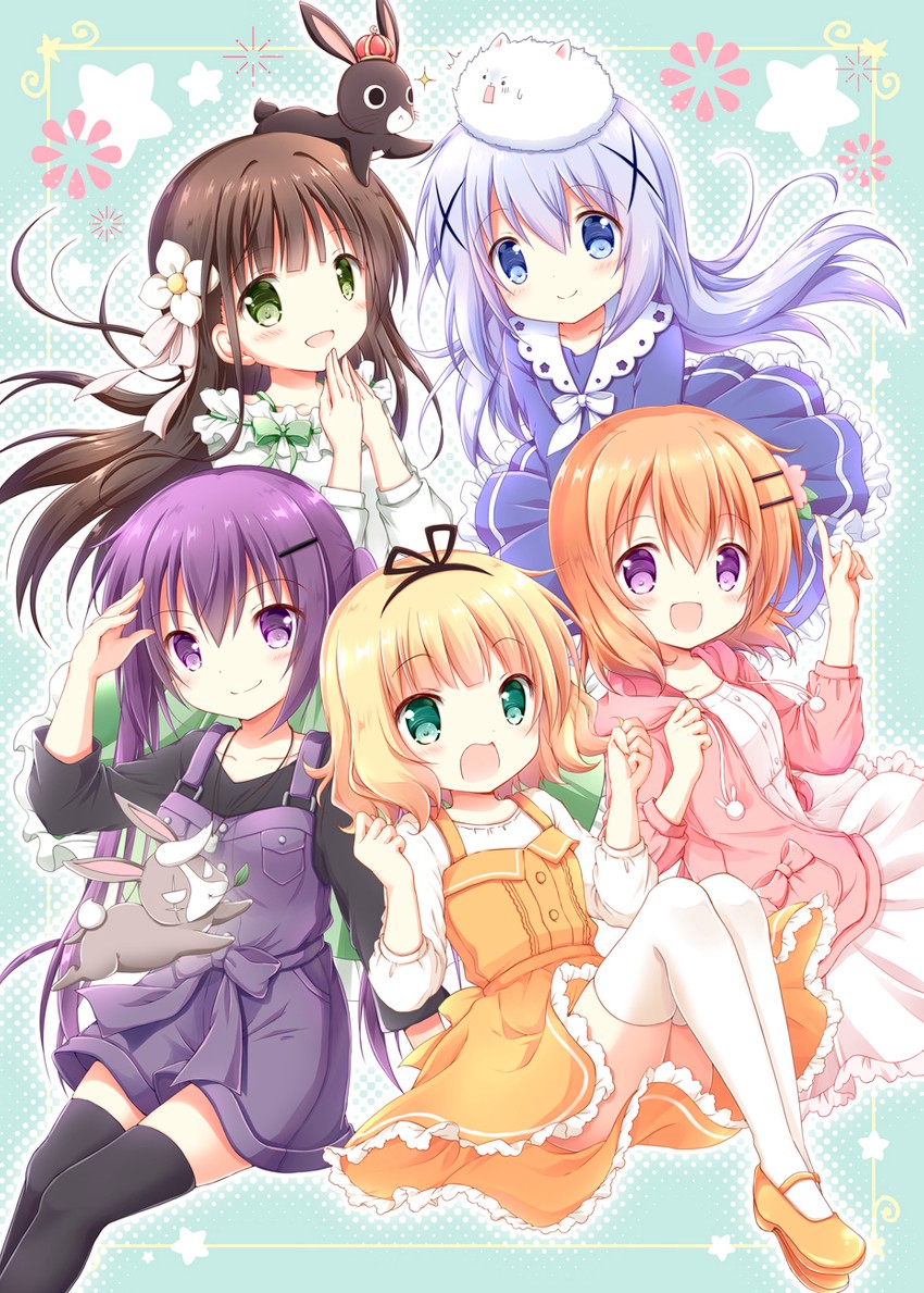 kafuu chino, hoto cocoa, kirima syaro, tippy, tedeza rize, and 3 more (gochuumon wa usagi desu ka?) drawn by nanase_miori