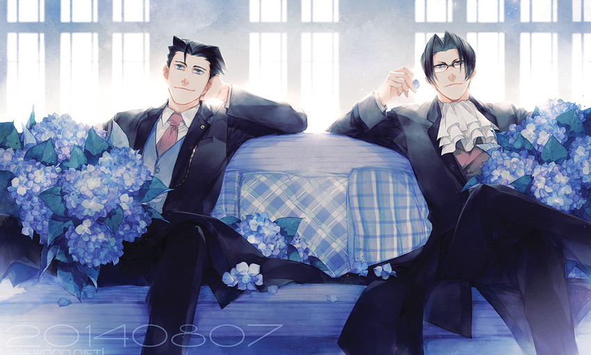 phoenix wright and miles edgeworth (ace attorney) drawn by niian