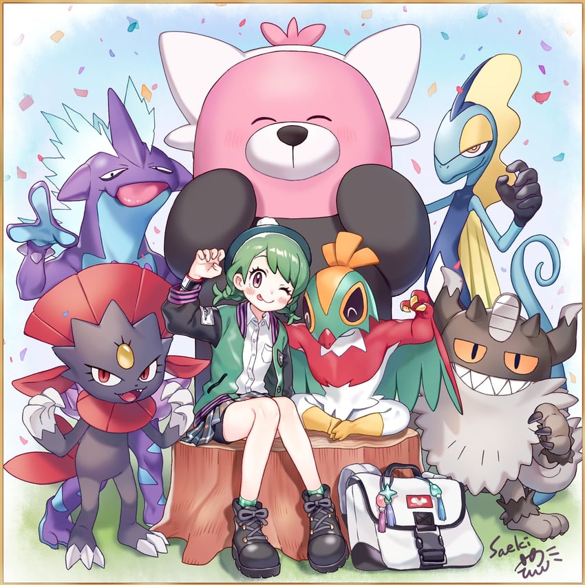 gloria, inteleon, weavile, toxtricity, bewear, and 3 more (pokemon and 2 more) drawn by saekiyahiro