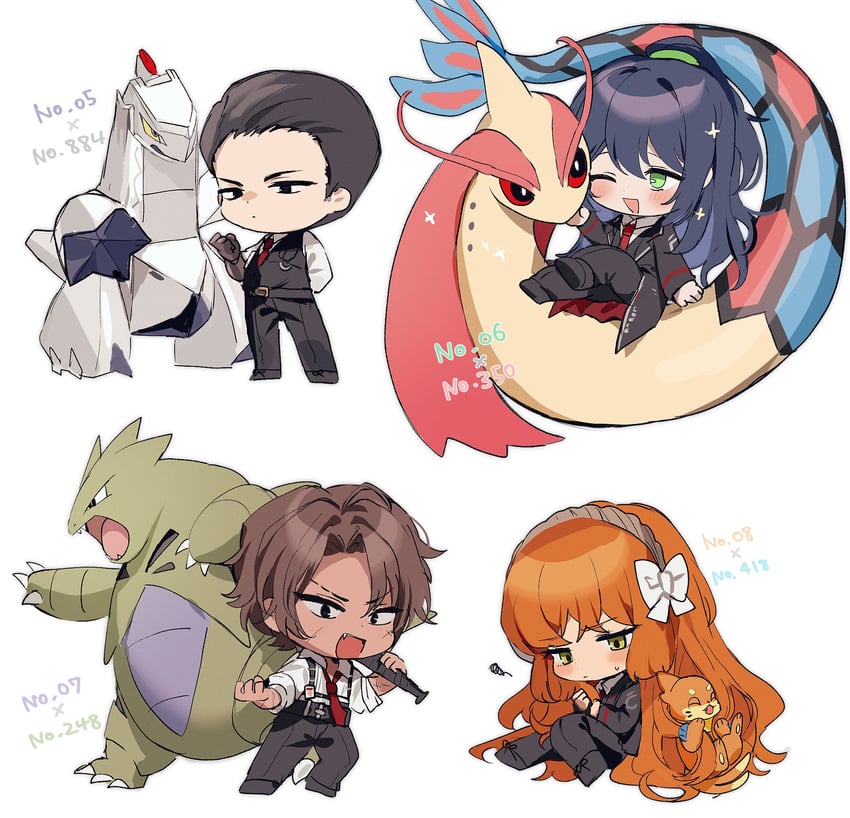 ishmael, hong lu, heathcliff, meursault, milotic, and 3 more (pokemon and 2 more) drawn by migishita