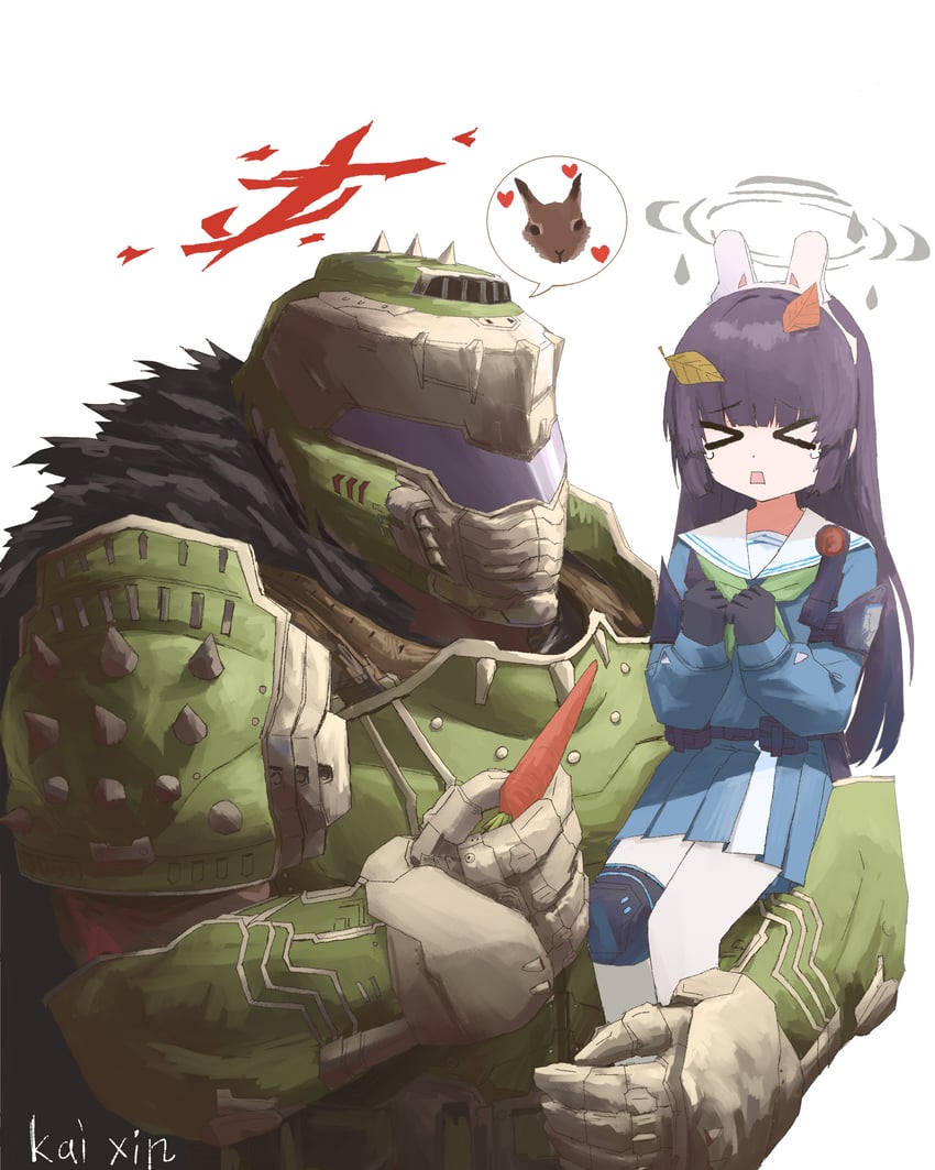 miyu, doomguy, and daisy (blue archive and 2 more) drawn by kai_xin