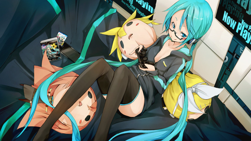 hatsune miku, kagamine rin, kagamine len, and megurine luka (vocaloid) drawn by fu-ta