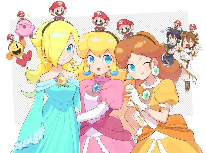kirby, princess peach, mario, rosalina, princess daisy, and 3 more (mario and 6 more) drawn by riomario
