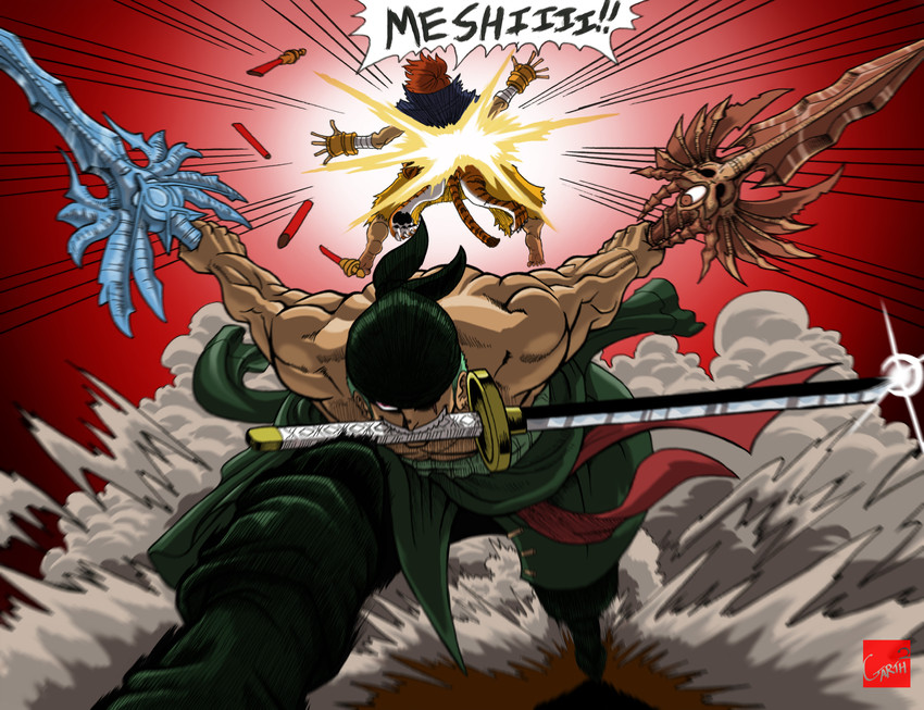 roronoa zoro and xiba (one piece and 1 more) drawn by garth2the2ndpower