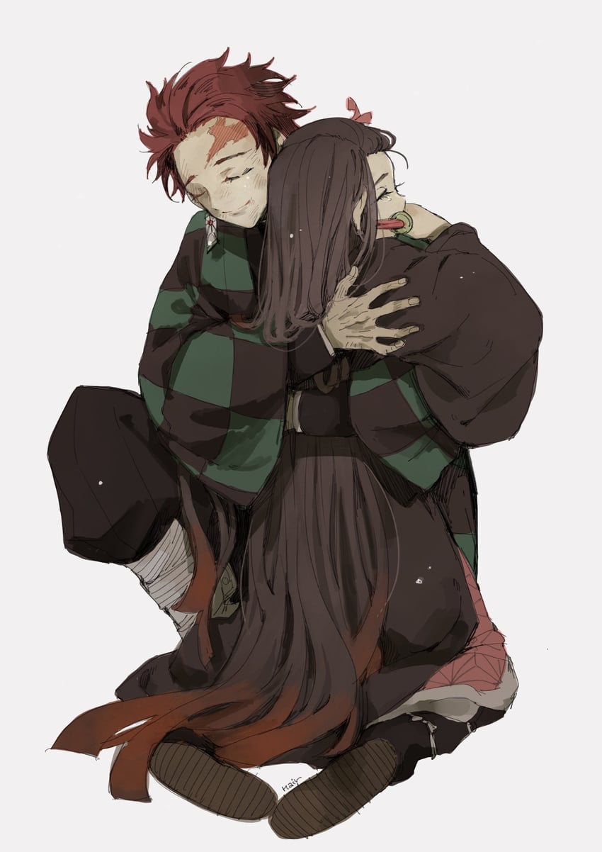 kamado nezuko and kamado tanjirou (kimetsu no yaiba) drawn by nair_(mindcreator)
