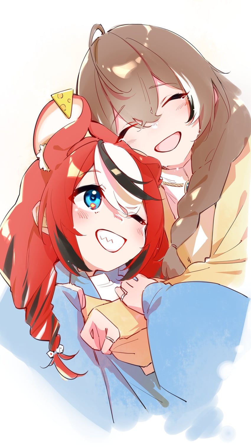 nanashi mumei and hakos baelz (hololive and 1 more) drawn by yuyaiyaui