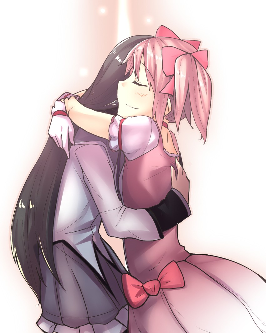 akemi homura and kaname madoka (mahou shoujo madoka magica) drawn by bakuya