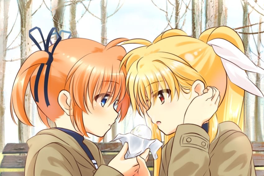 fate testarossa and takamachi nanoha (lyrical nanoha and 1 more) drawn by kerorokjy