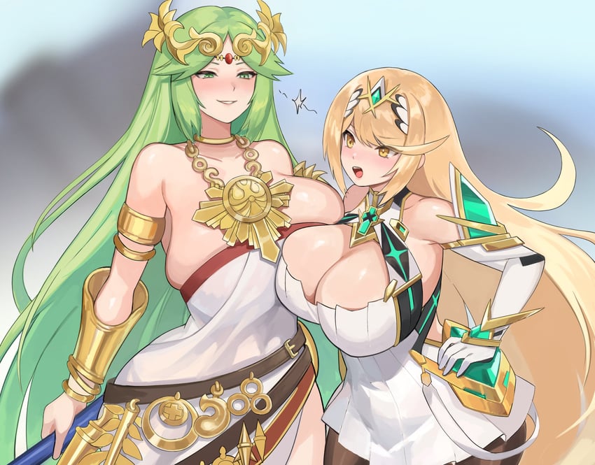 palutena and mythra (xenoblade chronicles and 4 more) drawn by norza