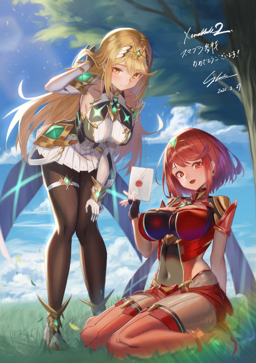 pyra and mythra (xenoblade chronicles and 2 more) drawn by soyogi_iori_(ioriwu8)