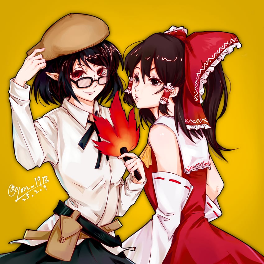 hakurei reimu and shameimaru aya (touhou) drawn by yon_1912