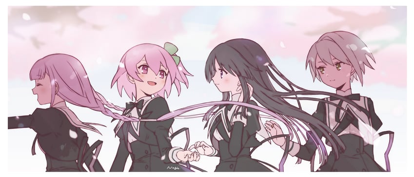 hitotsuyanagi riri, shirai yuyu, hitotsuyanagi yuri, and kawazoe misuzu (assault lily) drawn by nagi_(namae11x)