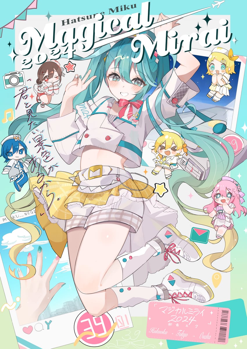 hatsune miku, kagamine rin, kagamine len, megurine luka, kaito, and 7 more (vocaloid and 1 more) drawn by waimoniku