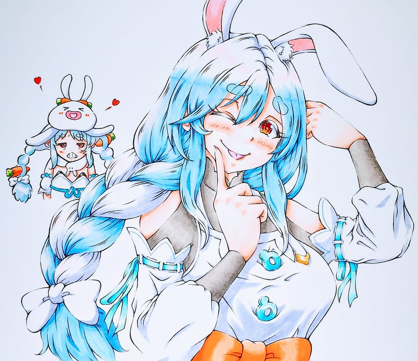 usada pekora, pekomama, and pekomon (hololive) drawn by beniton
