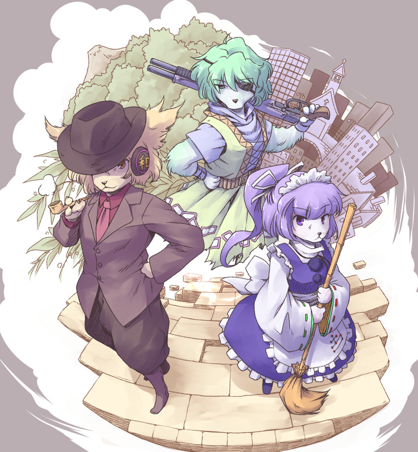 toyosatomimi no miko, mononobe no futo, and soga no tojiko (touhou) drawn by futatsuki_hisame
