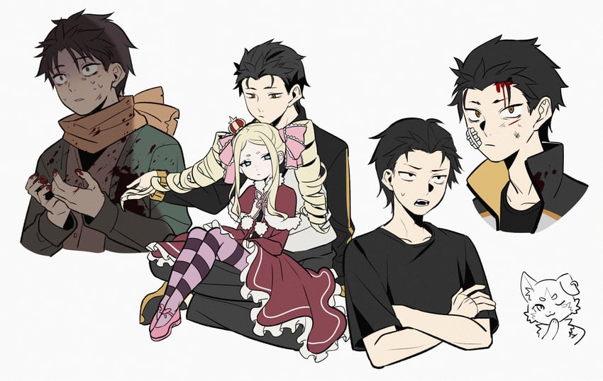 natsuki subaru, beatrice, and puck (re:zero kara hajimeru isekai seikatsu) drawn by kiliko-san