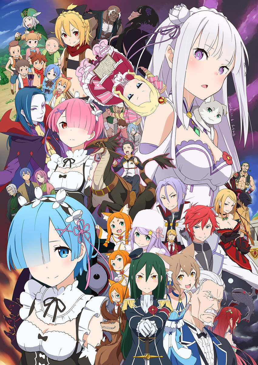 rem, emilia, ram, natsuki subaru, beatrice, and 37 more (re:zero kara hajimeru isekai seikatsu) drawn by errant