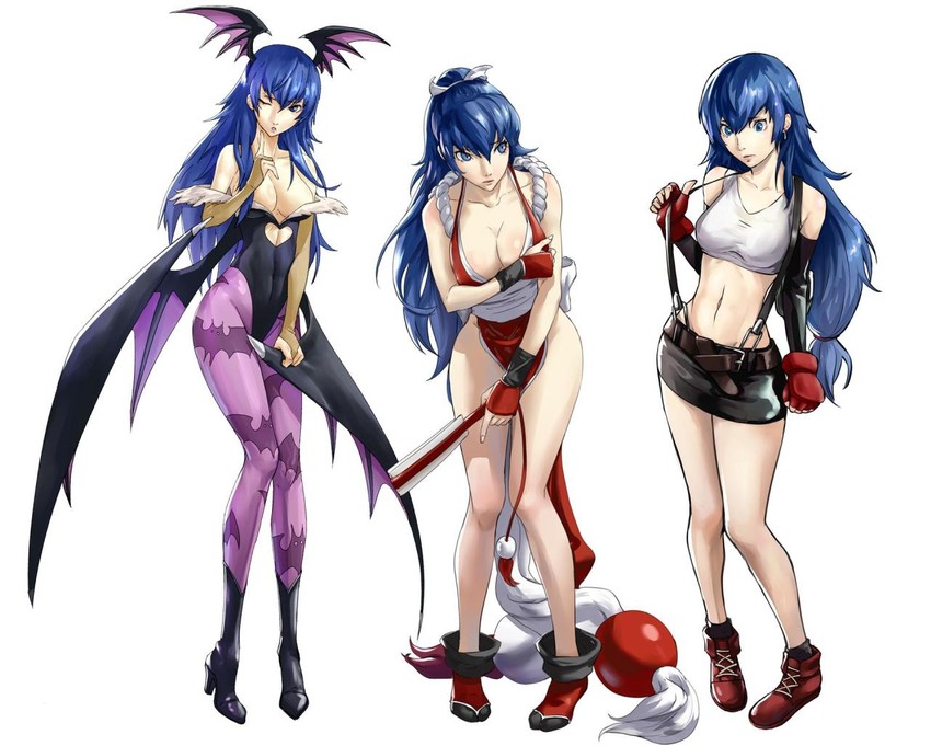 tifa lockhart, morrigan aensland, shiranui mai, and shirogane naoto (final fantasy and 8 more) drawn by ozkh