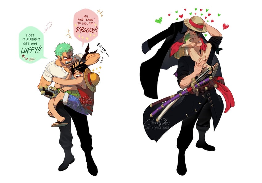 monkey d. luffy and roronoa zoro (one piece) drawn by crezz_(infj_crezz)